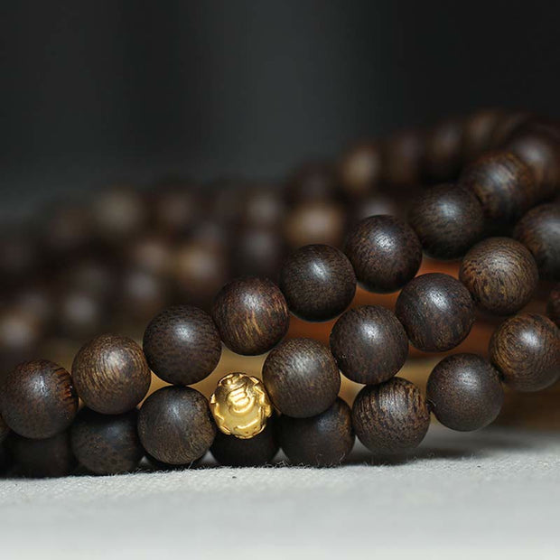 Buddha Stones 108 Mala Beads 999 Pure Gold Beads Rare Brunei Agarwood Peace Strength Bracelet