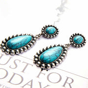 Buddha Stones Bohemian Oval Waterdrop Turquoise Love Drop Dangle Earrings