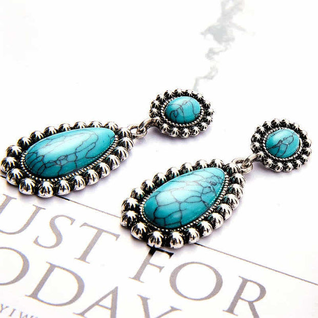 Buddha Stones Bohemian Oval Waterdrop Turquoise Love Drop Dangle Earrings