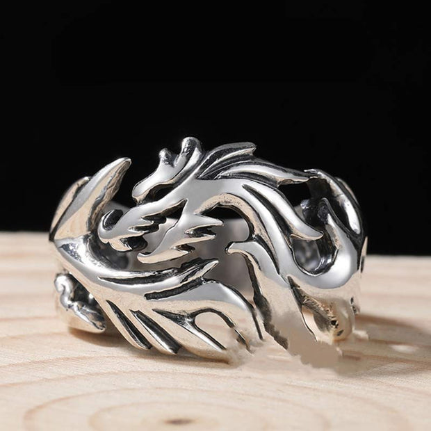 Buddha Stones Dragon Pattern Protection Strength Adjustable Ring Ring BS 1