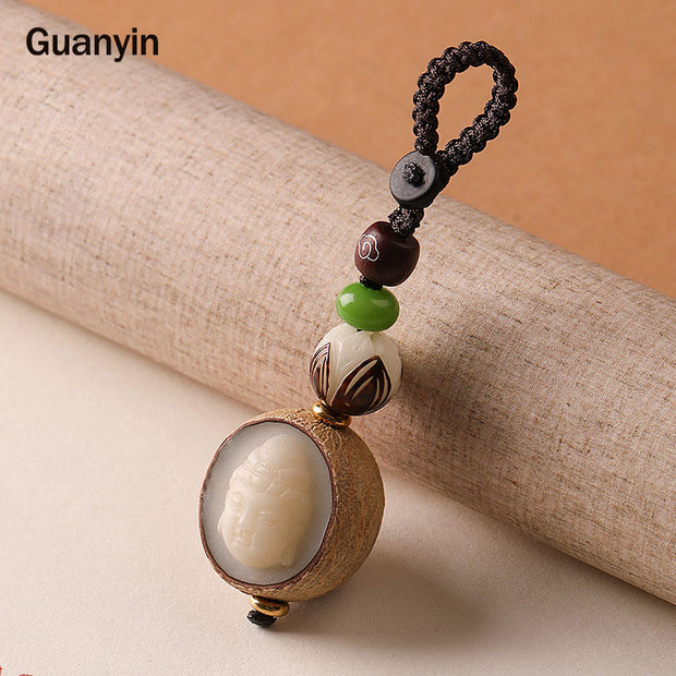 Buddha Stones Bodhi Seed Blessing Keychain Decoration Decoration BS Guanyin