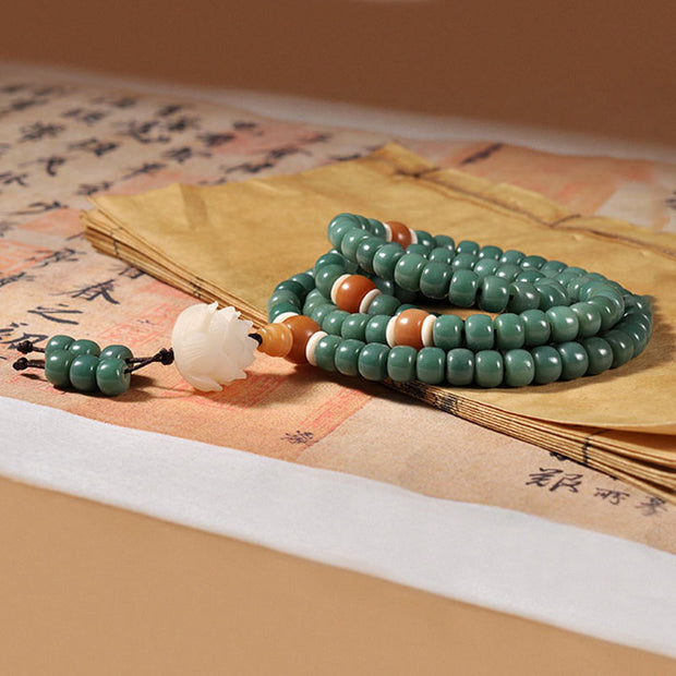 Buddha Stones Lotus Cyan Bodhi Seed Success Bracelet Mala Bracelet BS 3