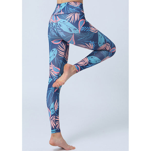 Buddha Stones Leaves Print Pants Sports Fitness Yoga High Waist Leggings Women's Yoga Pants