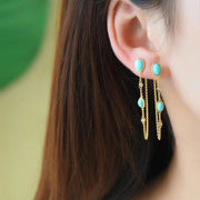 Buddha Stones Retro Turquoise Bead Protection Drop Long Tassel Earrings Earrings BS 4