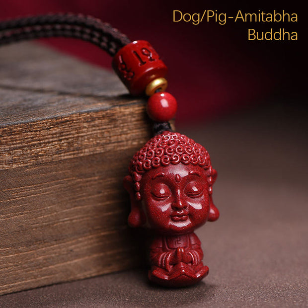 Buddha Stones Chinese Zodiac Natal Buddha Natural Cinnabar Amulet Keep Away Evil Spirits Necklace Pendant Necklaces & Pendants BS Dog/Pig-Amitabha Buddha