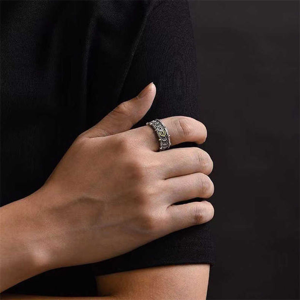 Buddha Stones Copper Coins Pattern Luck Wealth Ring