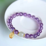 Buddha Stones Natural Amethyst Crystal Hetian Jade Healing Charm Bracelet Bracelet BS 6