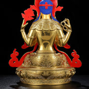 Buddha Stones Chenrezig Four-armed Avalokitesvara Protection Copper Gold Plated Statue Decoration Decorations BS 11