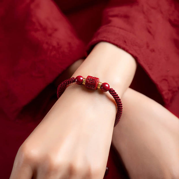 Buddha Stones Tibet Cinnabar Om Mani Padme Hum Engraved Blessing Braided Bracelet Bracelet BS 5