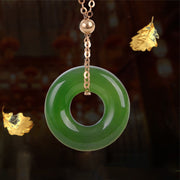 Buddha Stones Round Cyan Jade Healing 14K Gold Necklace Pendant Necklaces & Pendants BS 10