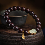 Buddha Stones Small Leaf Red Sandalwood Gourd Jade Calm Relaxation Bracelet Bracelet BS 18