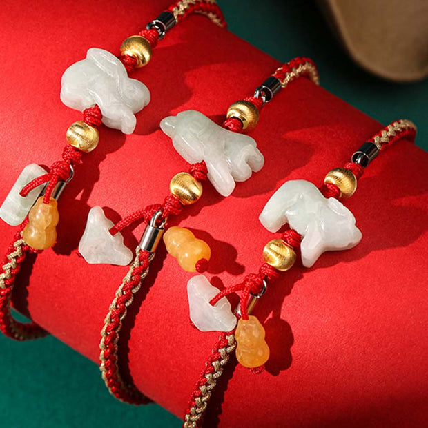 Buddha Stones Chinese Zodiac Jade Prosperity Red String Bracelet Anklet Bracelet BS 1