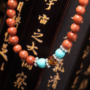 Buddha Stones 108 Mala Beads Goldstone Om Mani Padme Hum Swastika Confidence Bracelet Mala Bracelet BS 4
