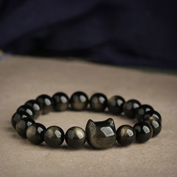 FREE Today: Absorbing Negative Energy Gold Silver Sheen Obsidian Cute Cat  Protection Bracelet FREE FREE 1