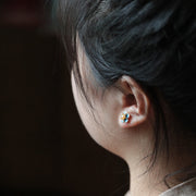 Buddha Stones Peach Blossom Pearl Happiness Stud Earrings