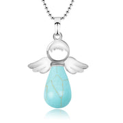 Buddha Stones Little Angel Wings Natural Crystal Luck Necklace Pendant Necklaces & Pendants BS Turquoise