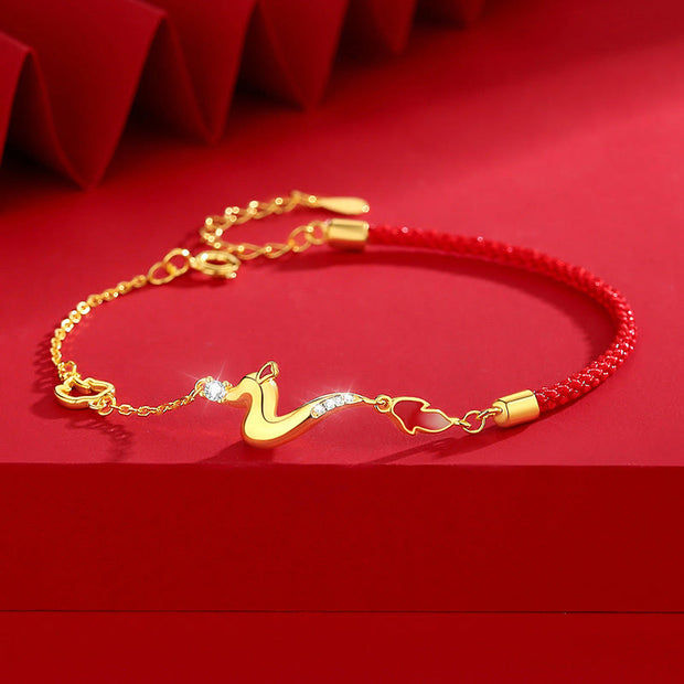 Buddha Stones 925 Sterling Silver Luck Year of the Dragon Red String Chain Bracelet Bracelet BS Zircon Dragon(Wrist Circumference 14-17cm)