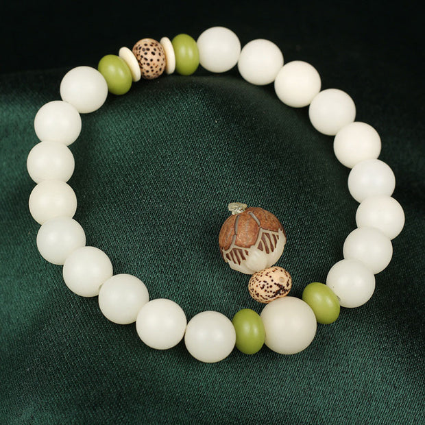 Buddha Stones Natural White Bodhi Seed Luck Bracelet Bracelet BS 2
