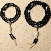 Buddha Stones Tibetan Black Onyx Hetian Jade 108 Mala Beads Fortune Bracelet Mala Bracelet BS 15