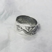 Buddha Stones 999 Sterling Silver Lotus Symbol Heart Sutra Protection Ring Ring BS 6