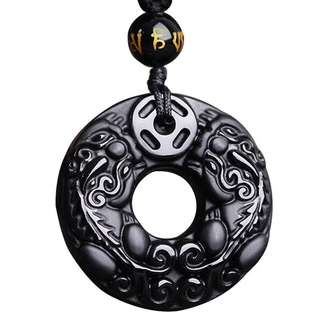 Buddha Stones Pixiu Obsidian Wealth Pendant Necklace Necklaces & Pendants BS 3