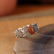 Buddha Stones 925 Sterling Silver Vintage Red Agate Self-acceptance Calm Ring