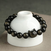 FREE Today: Absorbing Negative Energy Gold Silver Sheen Obsidian Cute Cat  Protection Bracelet FREE FREE 5