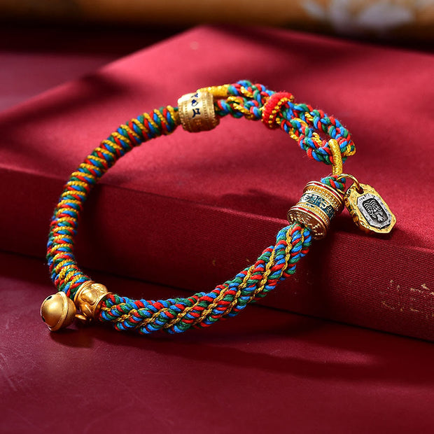 Buddha Stones Tibetan Om Mani Padme Hum Carved Zakiram Goddess of Wealth Charm Amulet Bracelet Bracelet BS Multicolored(Wrist Circumference 14-16cm)