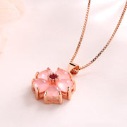 Buddha Stones Pink Crystal Love Heart Flower Soothing Necklace Pendant Necklaces & Pendants BS 3