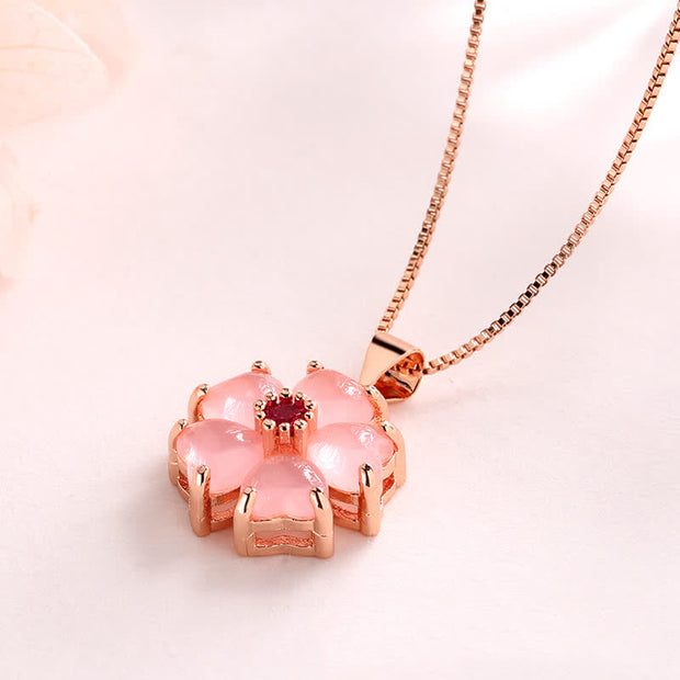 Buddha Stones Pink Crystal Love Heart Flower Soothing Necklace Pendant Necklaces & Pendants BS 3