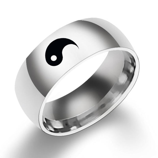 Buddha Stones Yin Yang Balance Titanium Steel Couple Ring Rings BS Silver US13