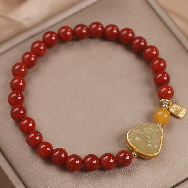 Buddha Stones Laughing Buddha Red Agate Jade Confidence Bracelet Bracelet BS 1