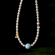 Buddha Stones 925 Sterling Silver Natural Pearl Larimar Sincerity Necklace Pendant