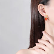 Buddha Stones 925 Sterling Silver Hetian Jade Red Agate Beaded Abundance Earrings Earrings BS 9