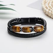 Buddha Stones Natural Tiger Eye Protection Willpower Magnetic Buckle Leather Bracelet Bracelet BS 5