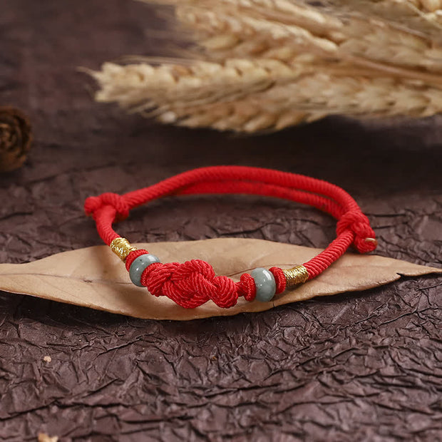 Buddha Stones Red String Jade Luck Fortune Knot Braided String Bracelet Bracelet BS 6