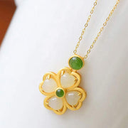 Buddha Stones 925 Sterling Silver Lucky Four Leaf Clover Jade Prosperity Necklace Chain Pendant Necklaces & Pendants BS 9