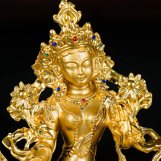 Buddha Stones Bodhisattva White Tara Hope Protection Gold Plated Statue Decoration Decorations BS 5