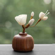 Buddha Stones Black Peach Wood Buddha Magnolia Flower Wealth Decorations