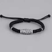 Buddha Stones 999 Sterling Silver Nine-Eye Dzi Bead Pattern Blessing Rope Bracelet Bracelet BS 8