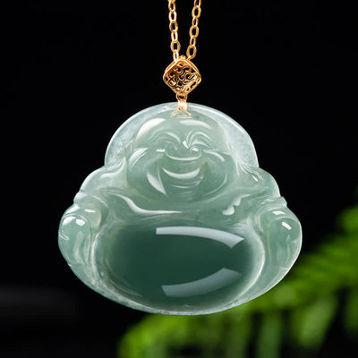 Buddha Stones Laughing Buddha Natural Jade Prosperity Abundance Necklace Pendant Necklaces & Pendants BS main