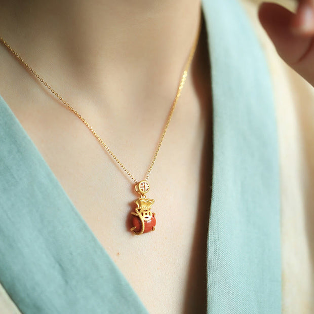 Buddha Stones Red Agate Fortune Bag Pattern Confidence Necklace Pendant