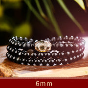 Buddha Stones 108 Beads Black Obsidian Dzi Bead Tiger Eye Agate Healing Mala Bracelet Bracelet BS Dzi Bead 6mm (3 Circles)