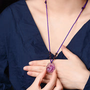 Buddha Stones Natural Amethyst White Crystal Citrine Nine Tailed Fox Luck Necklace Pendant Necklaces & Pendants BS 11