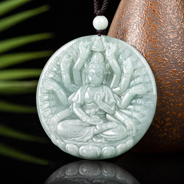 Buddha Stones Thousand-Hand Kwan Yin Avalokitesvara Jade Blessing String Necklace Pendant Necklaces & Pendants BS 4