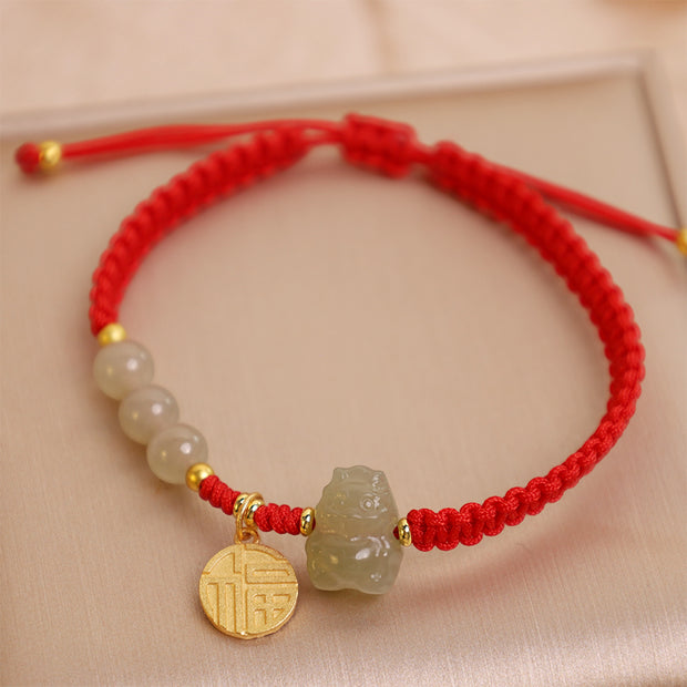 ❗❗❗A Flash Sale- Buddha Stones Year of the Dragon 925 Sterling Silver Hetian Jade Fu Character Luck Bracelet Bracelet BS 5