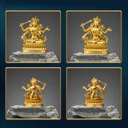 Buddha Stones Four-armed Manjusri Bodhisattva Gold Figurine Compassion Serenity Copper Statue Home Decoration Decorations BS 10
