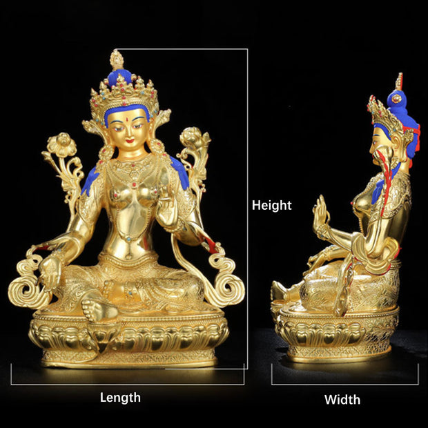 Buddha Stones Bodhisattva Green Tara Protection Copper Gold Plated Statue Decoration Decorations BS 11