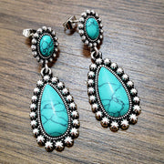 Buddha Stones Bohemian Oval Waterdrop Turquoise Love Drop Dangle Earrings