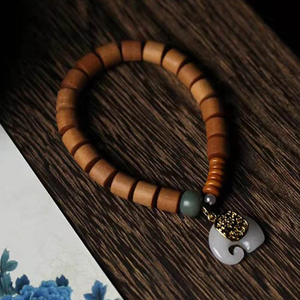 Buddha Stones Sandalwood Jade Elephant Protection Bracelet Bracelet BS 10